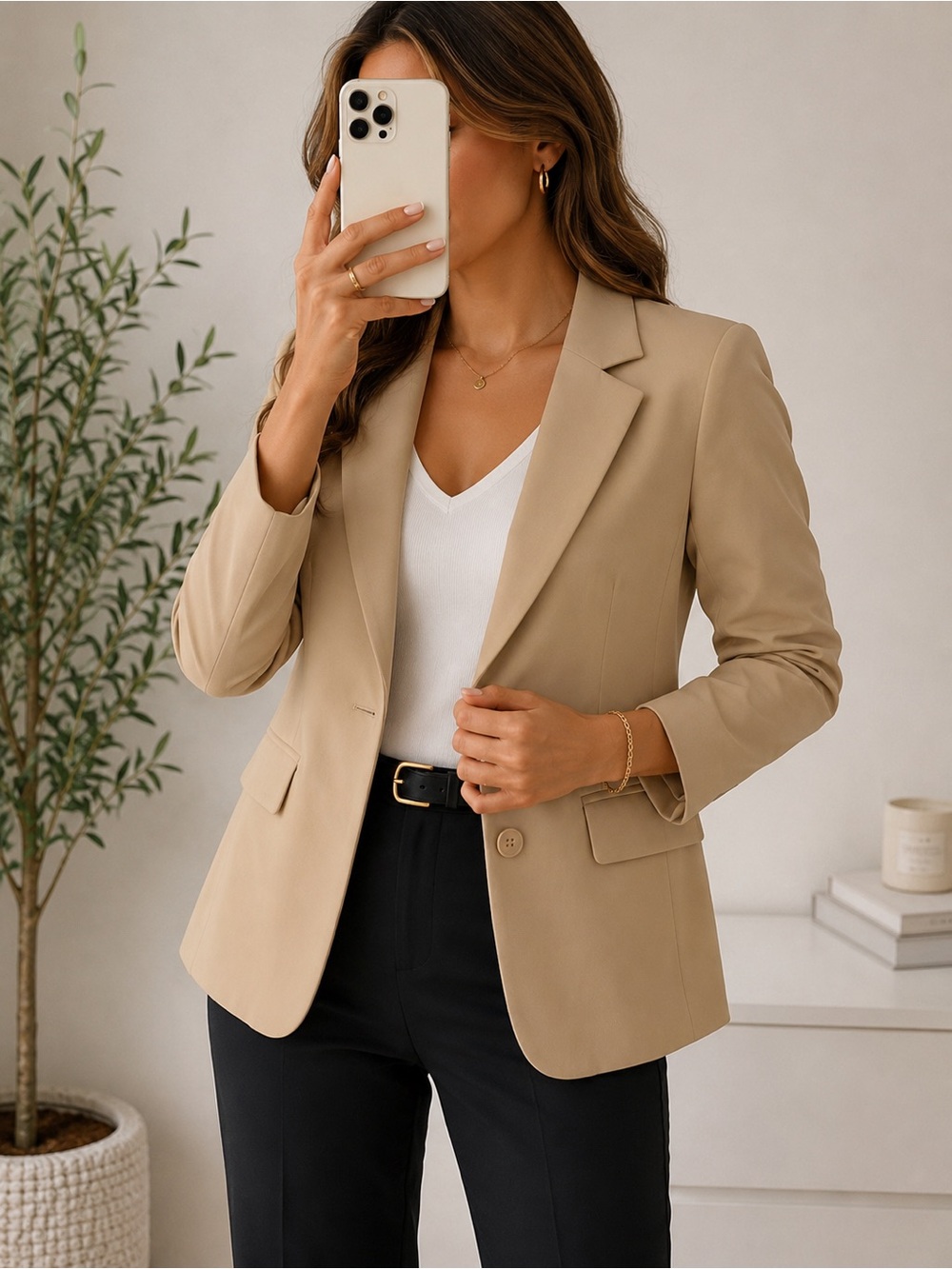 Cicy Bell Women’s Khaki Tailored Blazer Size M One Button Work Office NWT